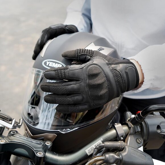 Men Black Touch Screen Full Finger Motorcycles Genuine Protective Leather Gloves - Picture 2 of 6